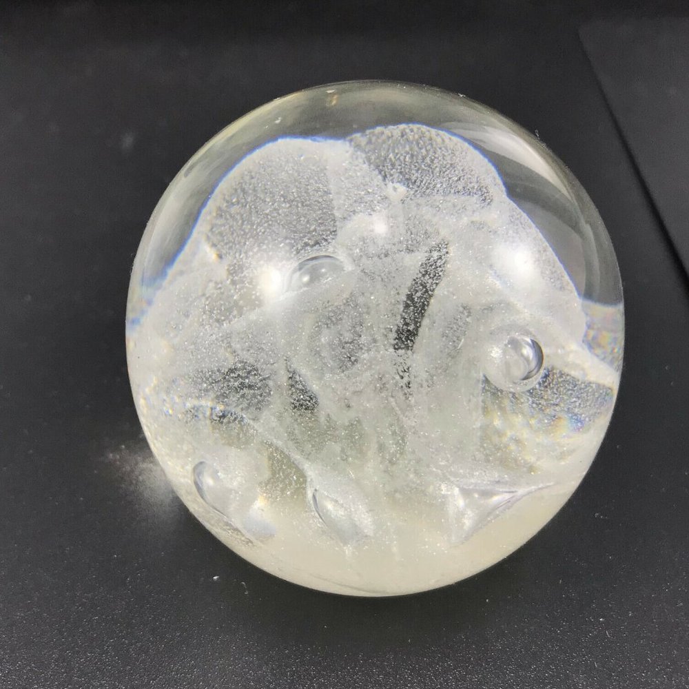 Clear Glass Bubble 2" Paperweight Etched Artist Signed